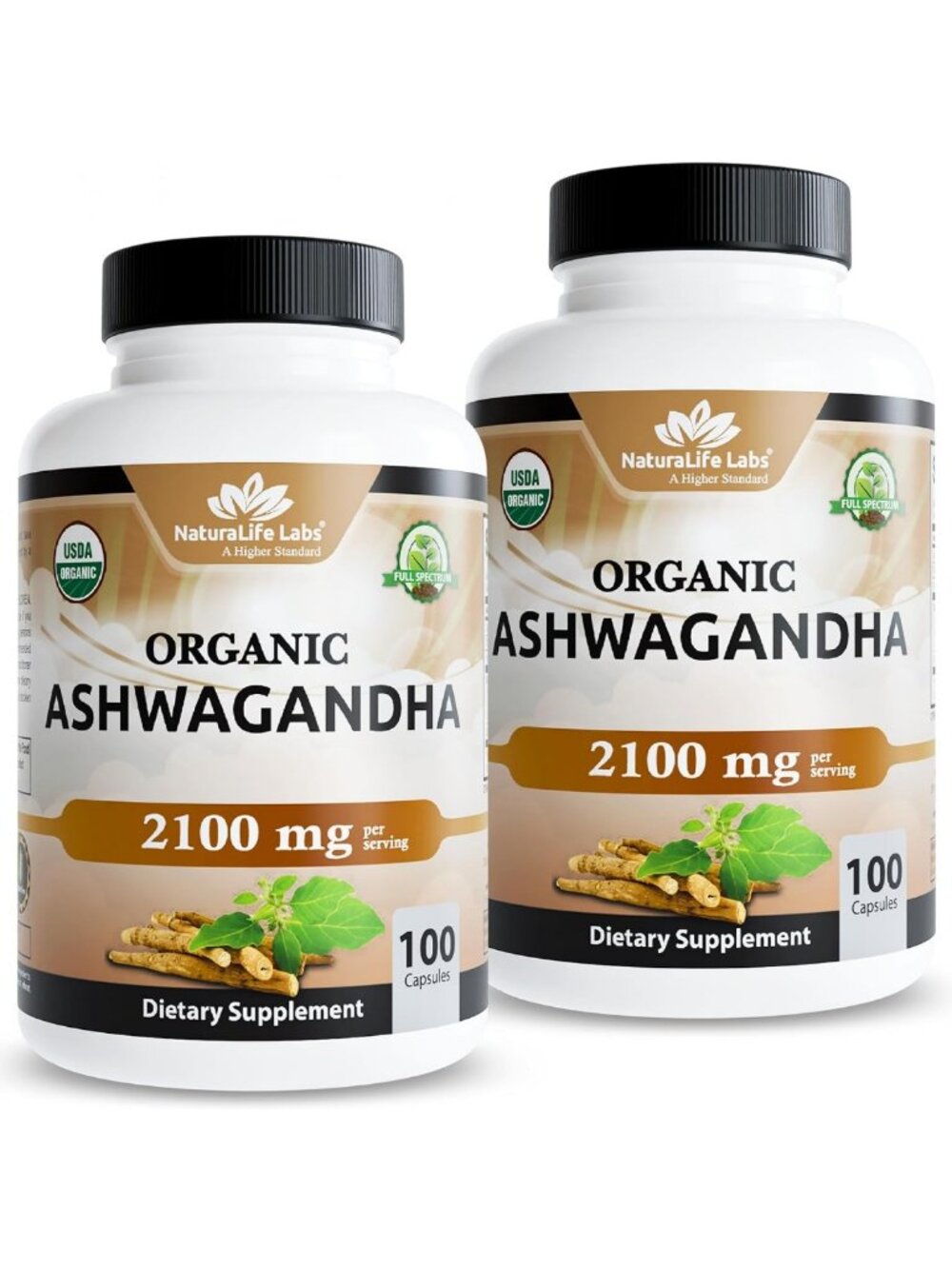 Organic Ashwagandha 2100 mg - Full Spectrum Root Powder & Extract, Vegan